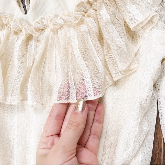 SOLD vintage • 70s cream maxi dress striped boho peasant fairy coquette bride - Picture 5 of 13